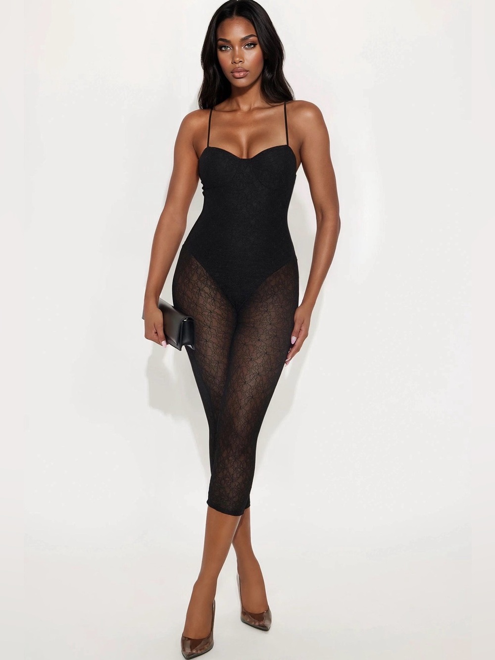 Fashion Nova Black Lace Sheer Bodysuit  Jumpsuit XL